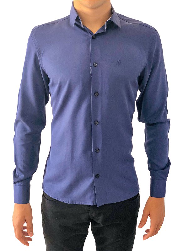 camisa social azul escuro masculina