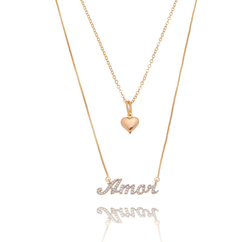 Gargantilha dupla folheada a ouro 18k