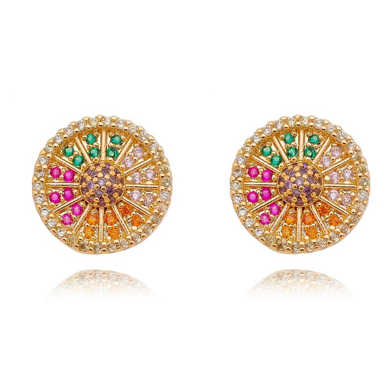 Brinco pizza com zircônias folheado a ouro 18k