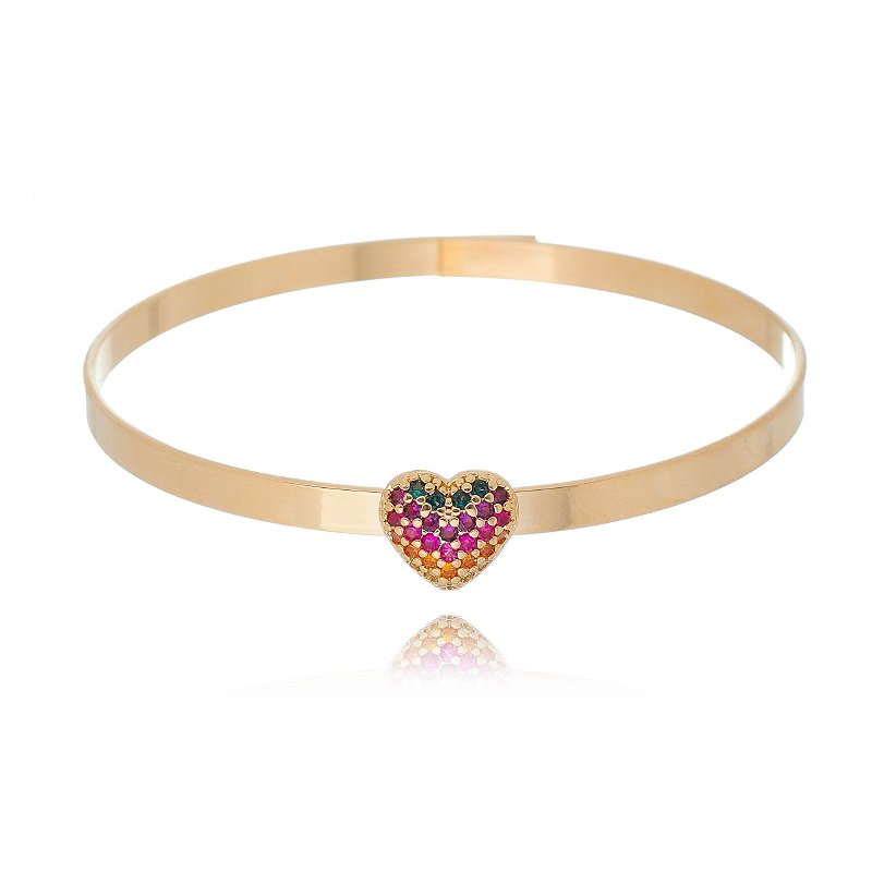 Bracelete com coração cravejado folheado a ouro 18k
