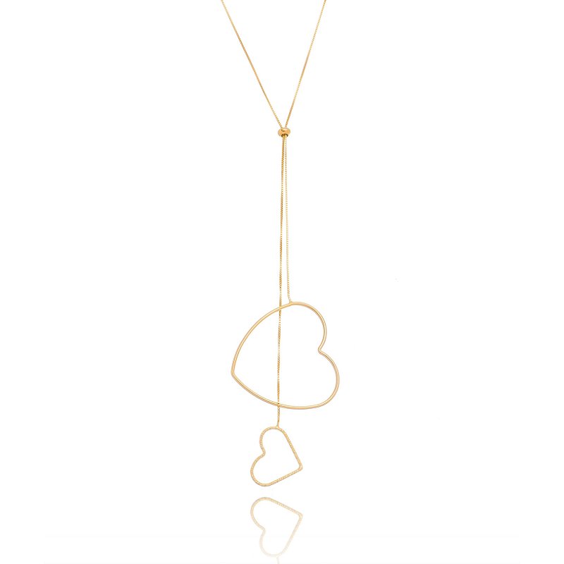 Gargantilha gravatinha corações folheada a ouro 18k