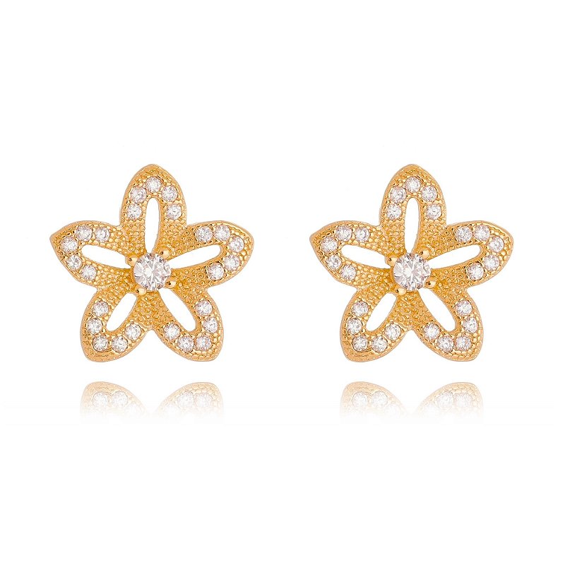 Brinco com zircônias folheado a ouro 18k