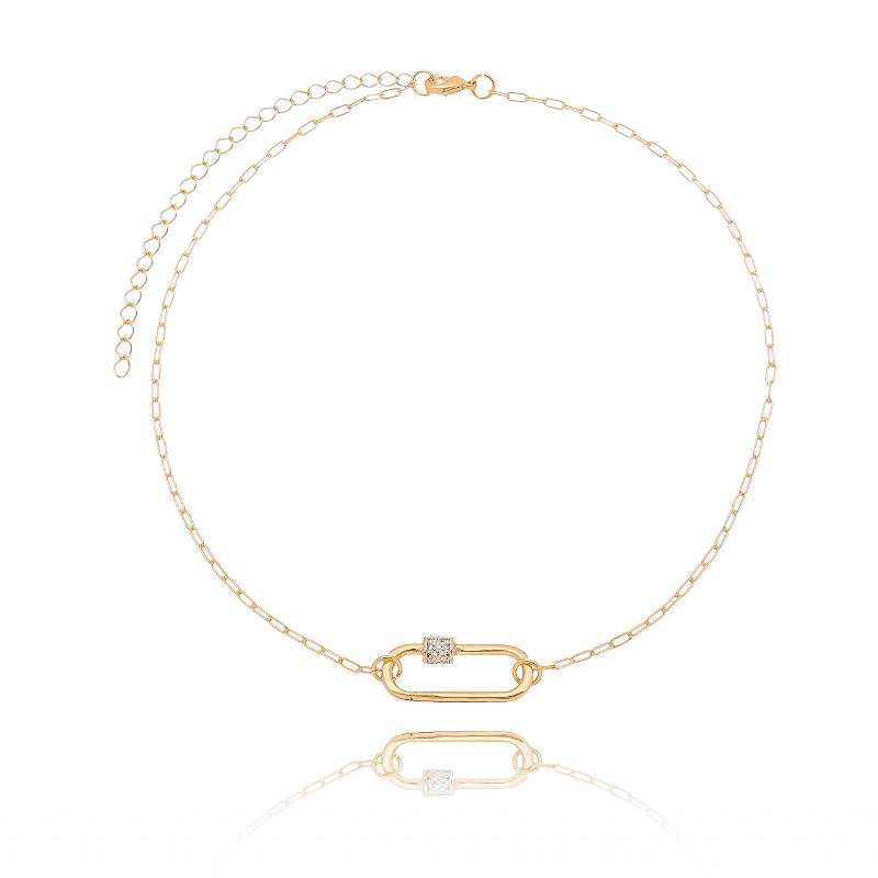 GARGANTILHA CHOKER FOLHEADA A OURO 18K COM ELO COM ZIRCÔNIAS