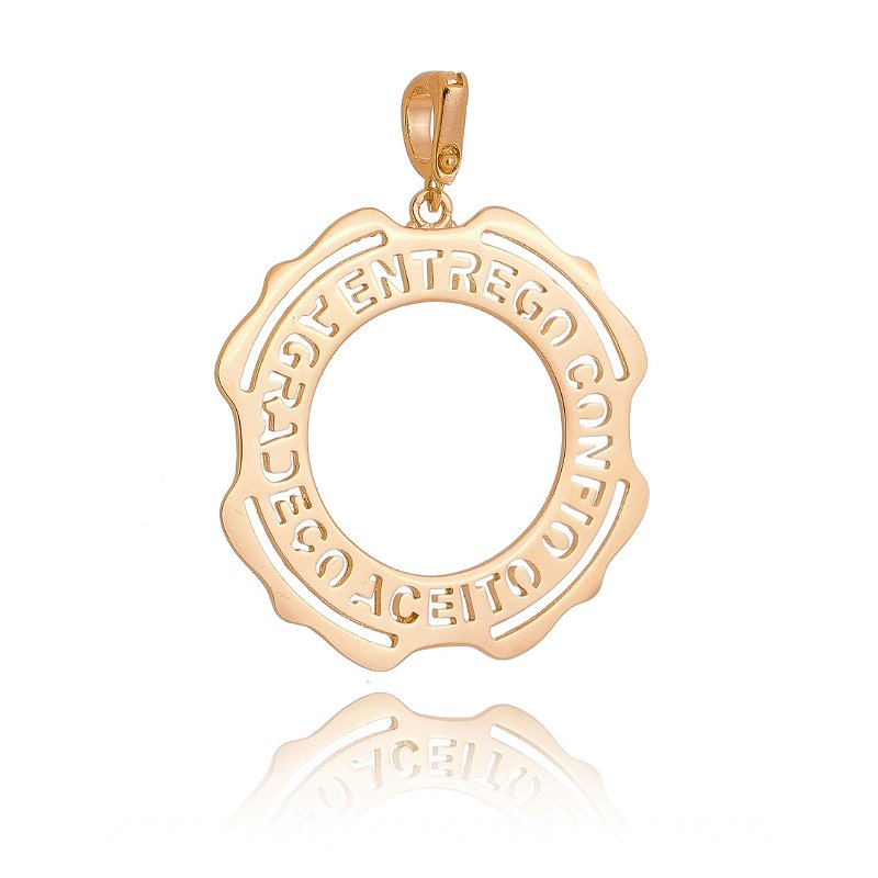Pingente mandala Entrego, confio, aceito e agradeço folheado a ouro 18k