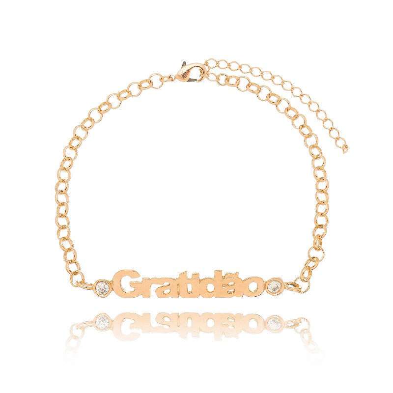 Pulseira Gratidão folheada a ouro 18k 18cm