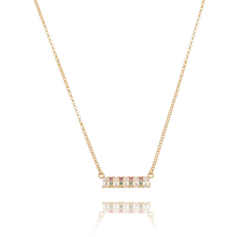 GARGANTILHA COM BAGUETES DE ZIRCÔNIA FOLHEADO A OURO 18K