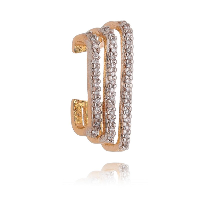 PIERCING DE ENCAIXE TRAPEZIO COM ZIRCÔNIAS FOLHEADO A OURO 18K