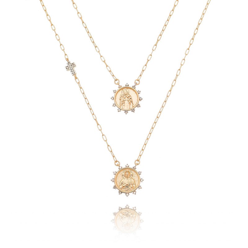 Escapulário Sagrado Coração de Jesus folheado a ouro 18k