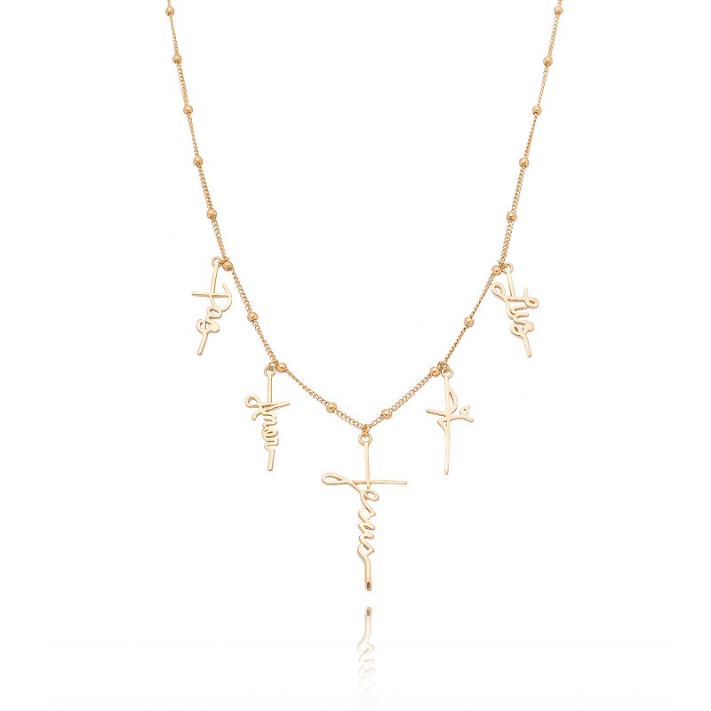 GARGANTILHA DE BOLINHA COM PALAVRAS PENDURADAS FOLHEADA A OURO 18K