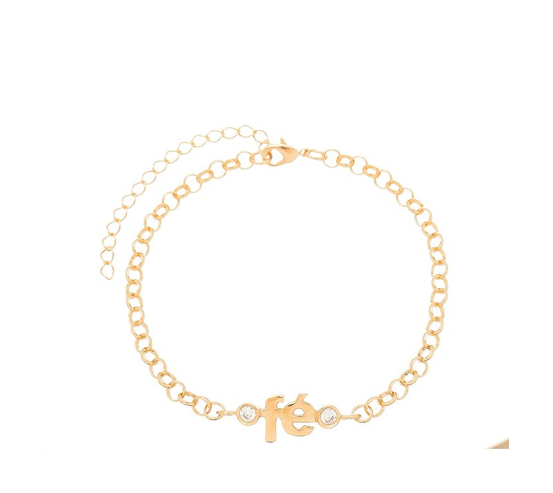 Pulseira Fé com elos folheada a ouro 18k 18cm