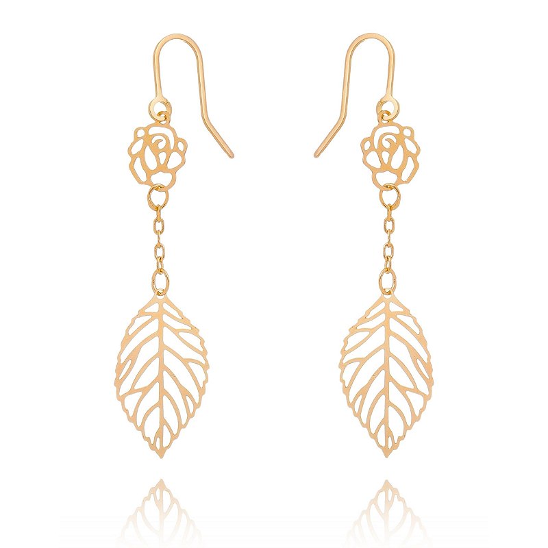 Brinco gancho folhas folheado a ouro 18k