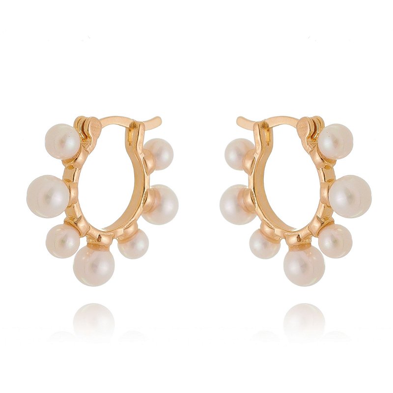 ARGOLA FOLHEADA A OURO 18K COM PÉROLAS