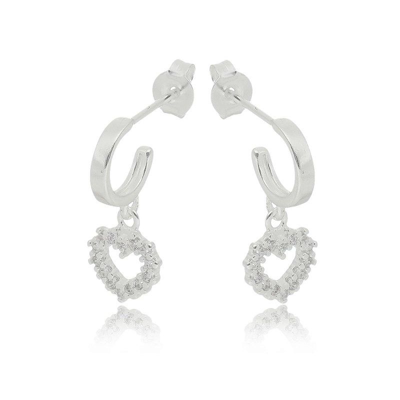 ARGOLA DE PRATA COM CORAÇÃO COM ZIRCÔNIAS PENDURADO