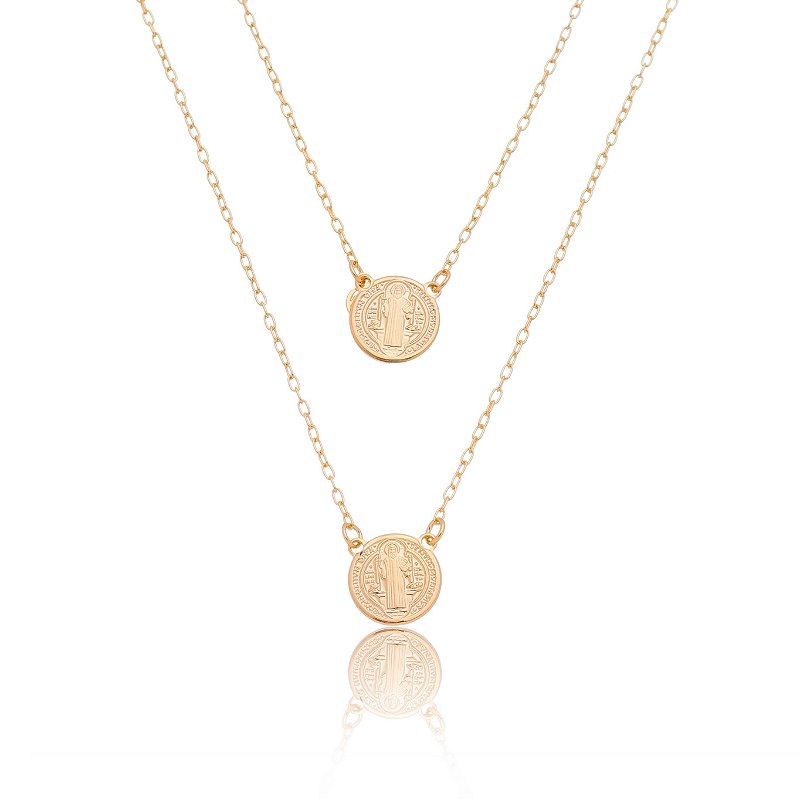 Escapulário São Bento folheado a ouro 18k 70CM