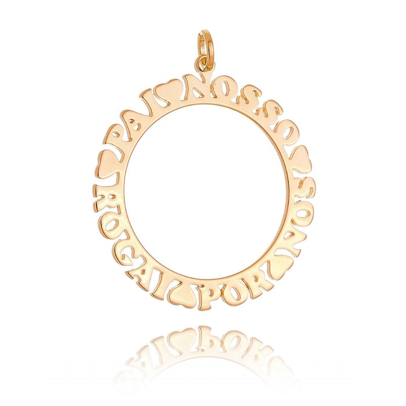 Pingente mandala Pai Nosso Rogai por Nós folheado a ouro 18k