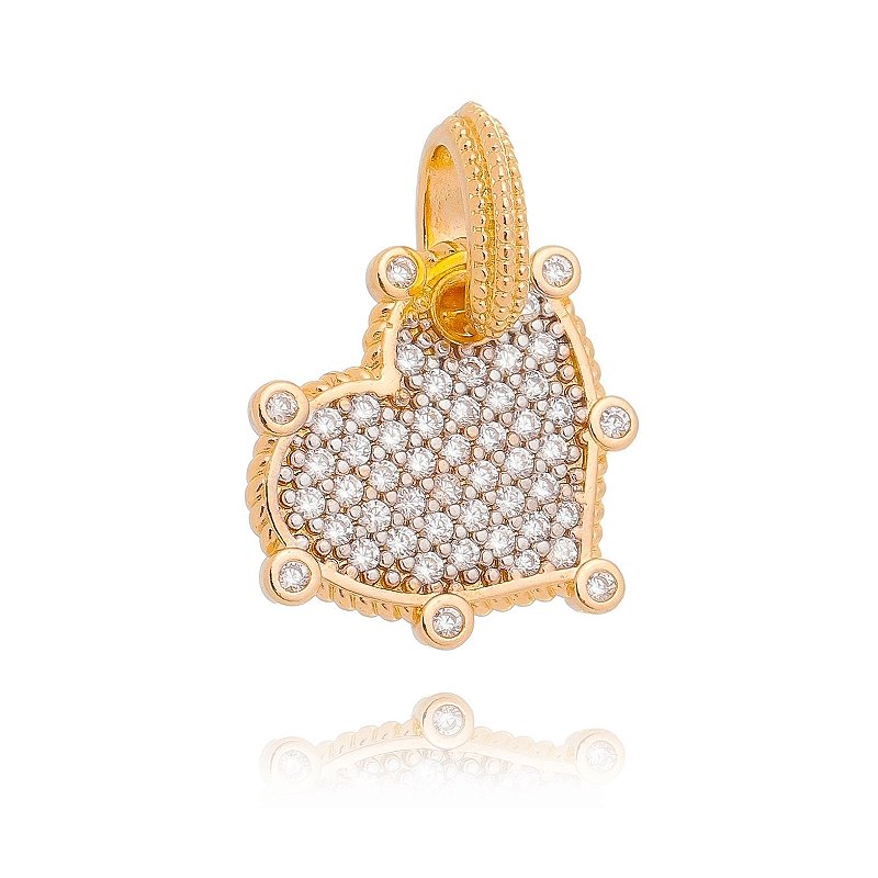 Pingente coração com zircônias folheado a ouro 18k