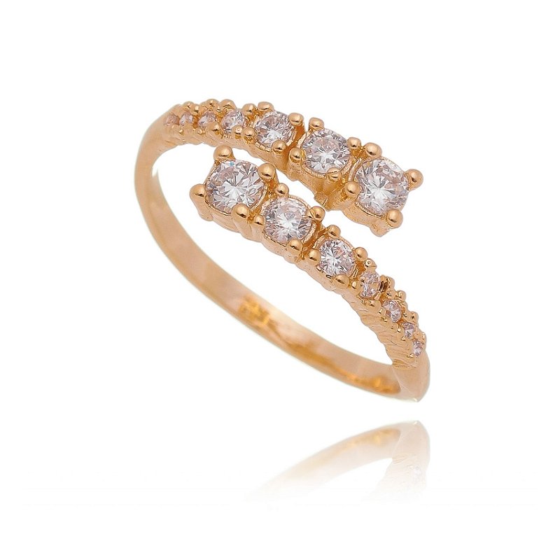 Anel com zircônias folheado a ouro 18k