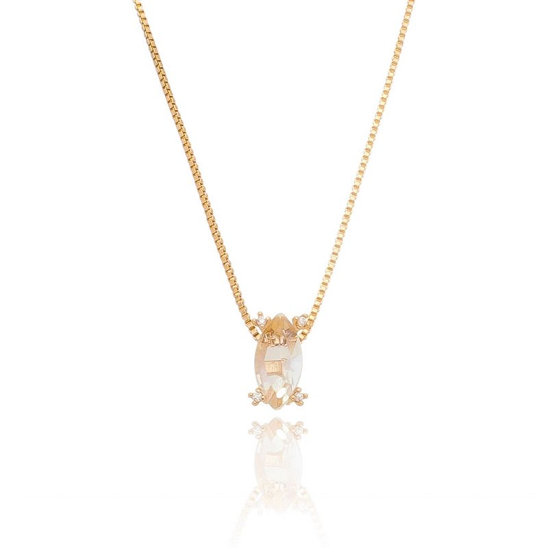 Gargantilha pedra navete branca folheada a ouro 18k