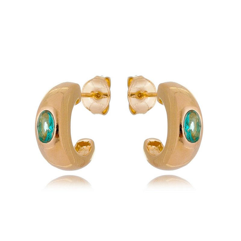 Argola com zircônia verde folheada a ouro 18k