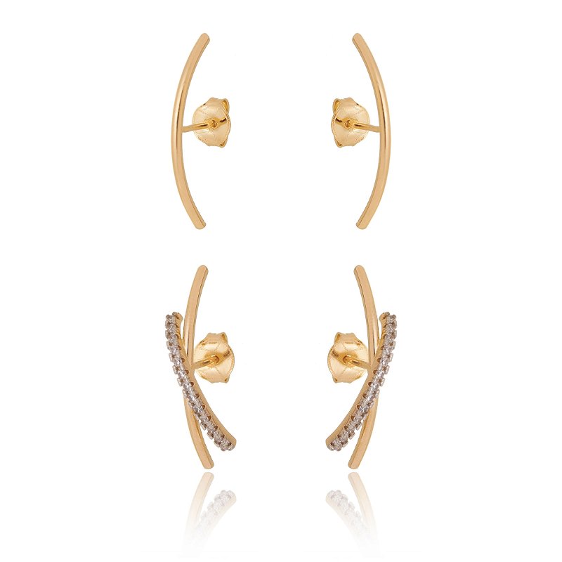 Brinco duplo folheado a ouro 18k