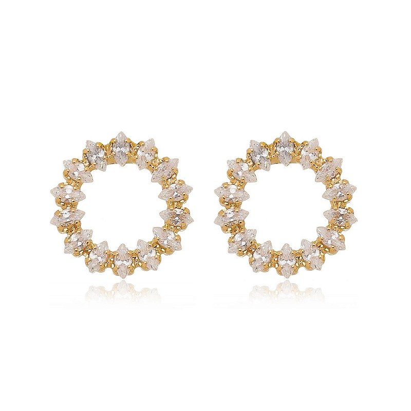 Brinco com zircônias folheado a ouro 18k