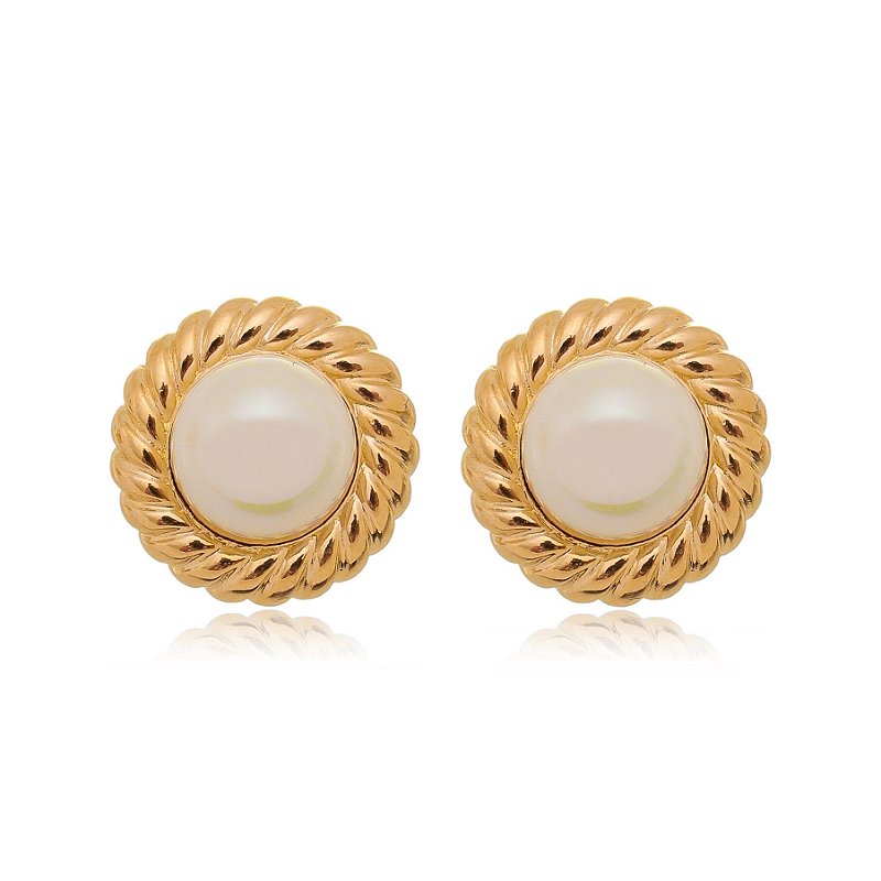 Brinco pérola folheado a ouro 18k
