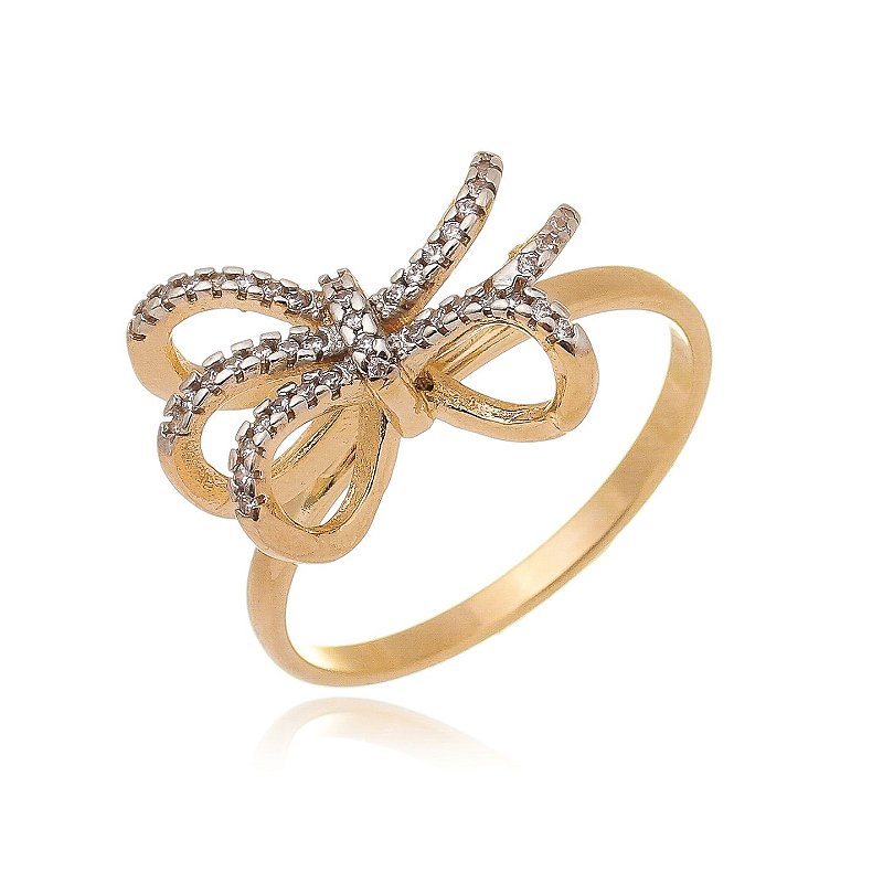 Anel laço com zircônias folheado a ouro 18k