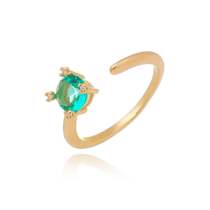 Anel aberto com zircônia folheado a ouro 18k