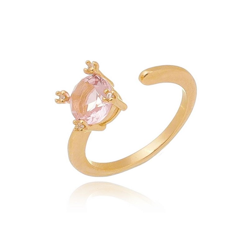 Anel aberto com zircônia rosa folheado a ouro 18k