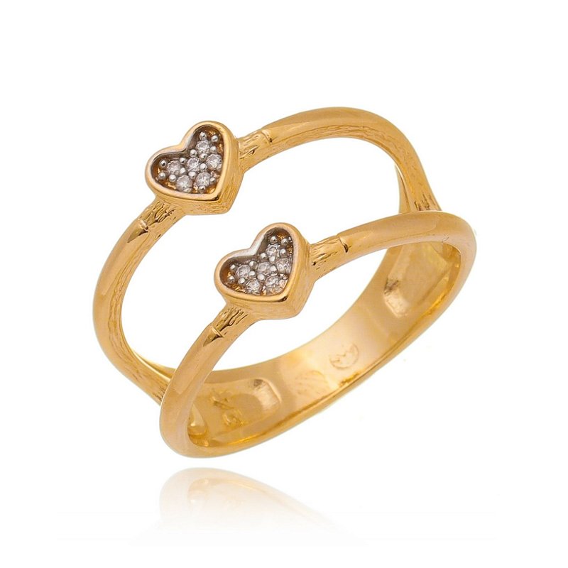Anel duplo com corações folheado a ouro 18k