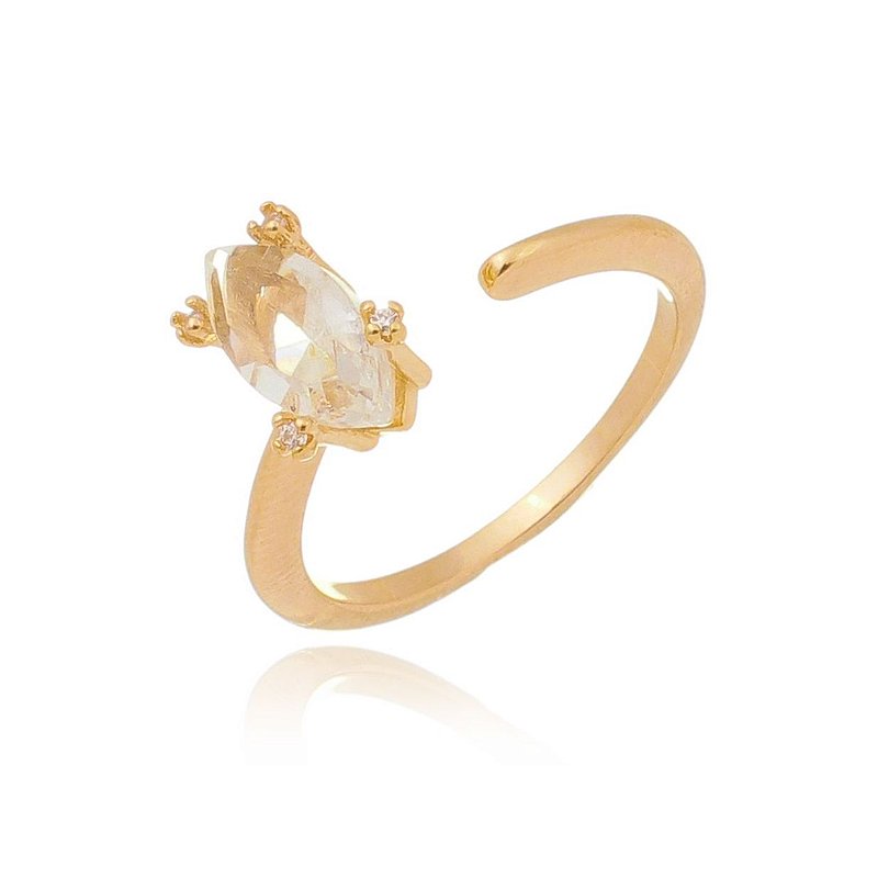 Anel aberto com zircônia navete folheado a ouro 18k