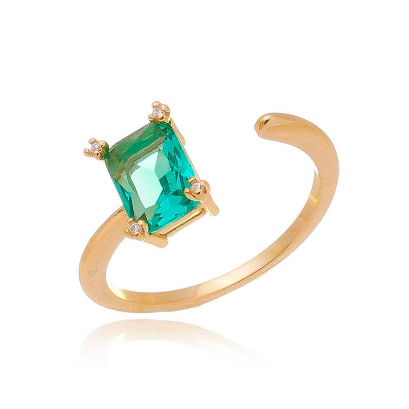 Anel aberto com zircônias folheado a ouro 18k