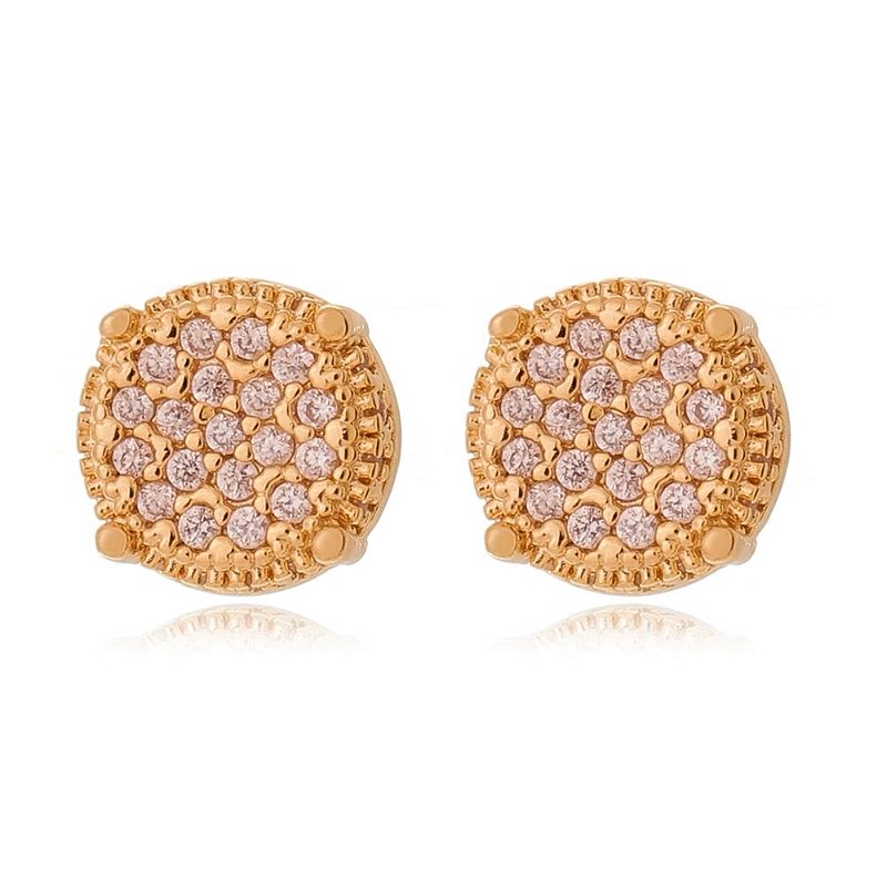 Brinco redondo com zircônias rosa folheado a ouro 18k