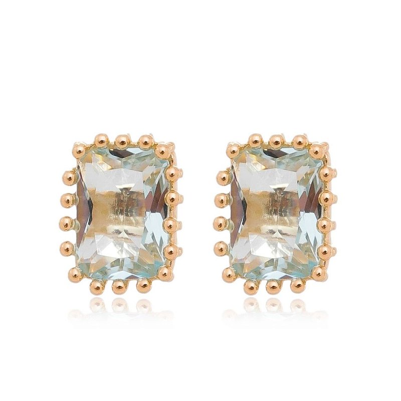 Brinco quadrado azul folheado a ouro 18k