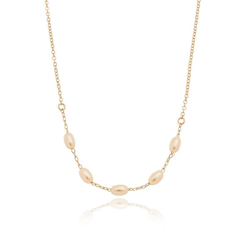 GARGANTILHA FOLHEADA A OURO 18K COM 5 PÉROLAS