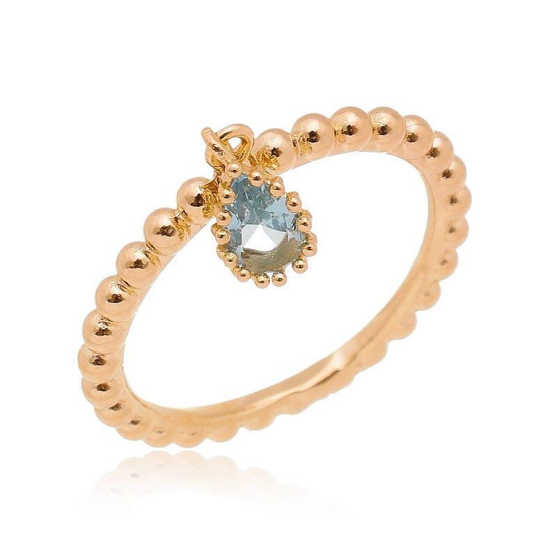 Anel pedra azul folheado a ouro 18k
