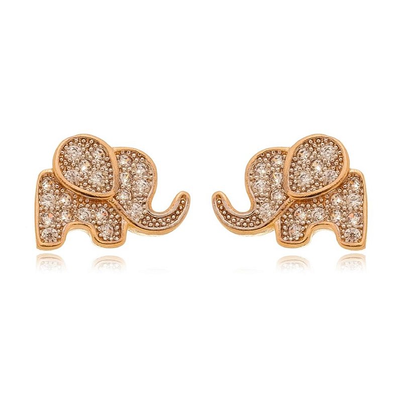 Brinco infantil elefante com zircônias folheado a ouro 18k
