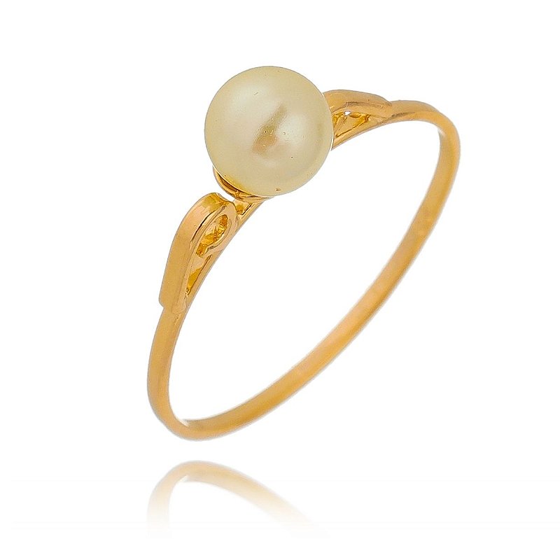 Anel com pérola folheado a ouro 18k