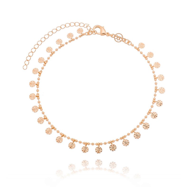 PULSEIRA BOLINHAS TRABALHADAS FOLHEADA OURO 18K ADULTO 18cm