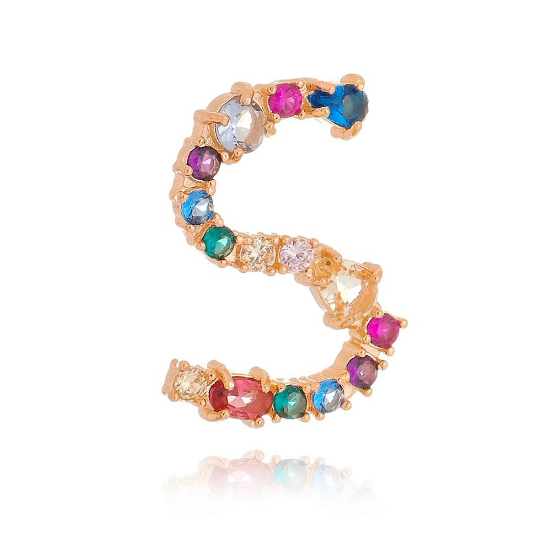 Pingente letra com zircônias coloridas folheado a ouro 18k