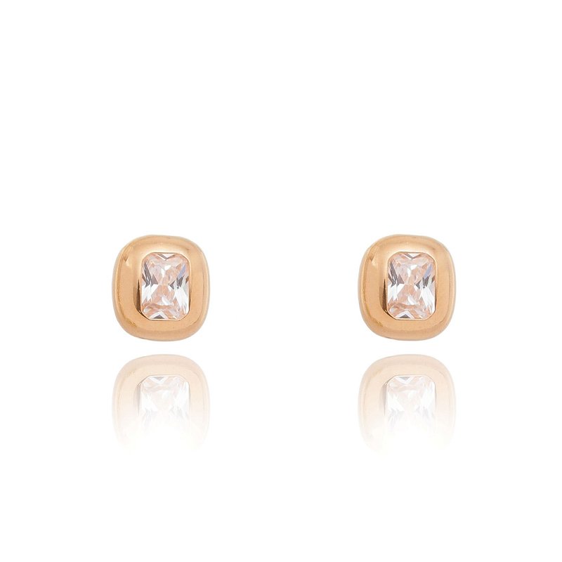 Brinco quadrado pedra branca folheado a ouro 18k