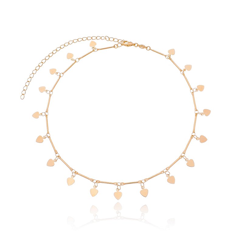 Gargantilha corações pendurados folheada a ouro 18k