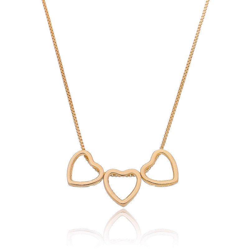 Gargantilha corações vazados folheada a ouro 18k