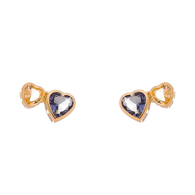 Brinco coração multicor folheado a ouro 18k