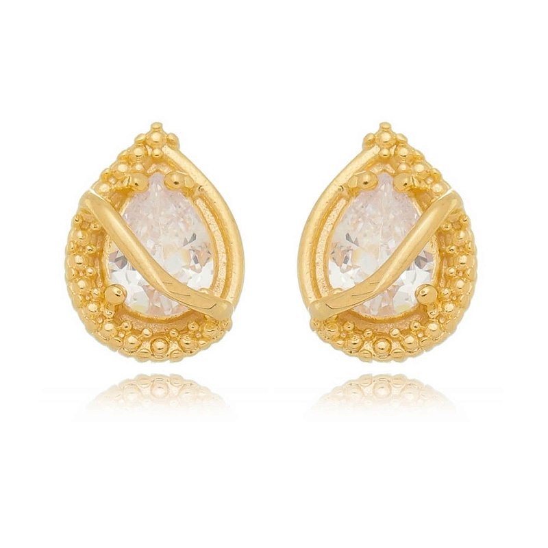 Brinco gota com zircônia folheado a ouro 18k