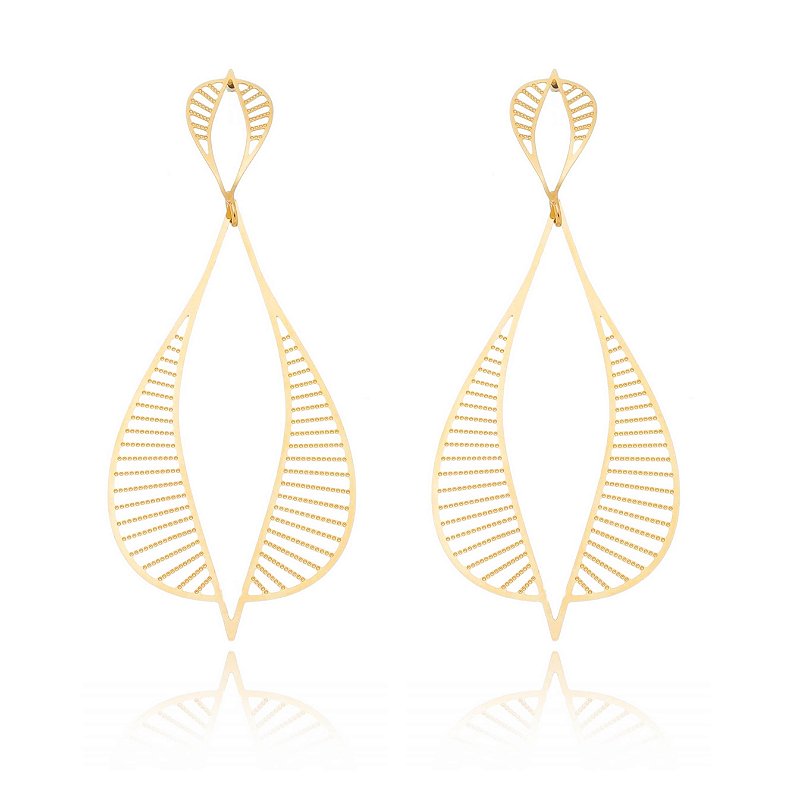Brinco gota fitas folheado a ouro 18k