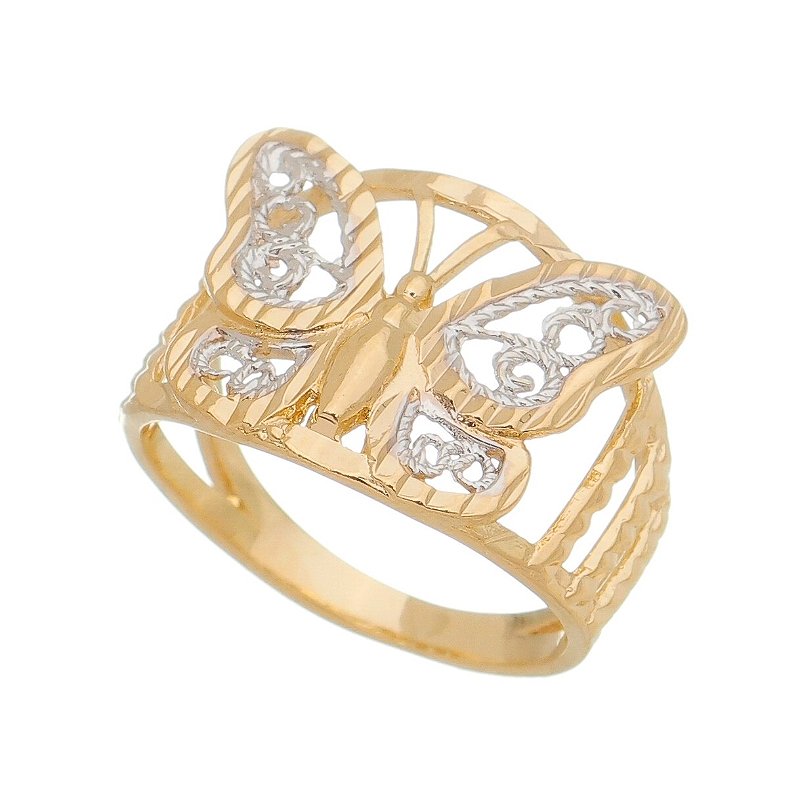 Anel borboleta folheado a ouro 18k