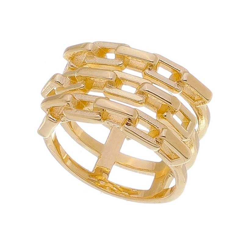 Anel elos correntes folheado a ouro 18k