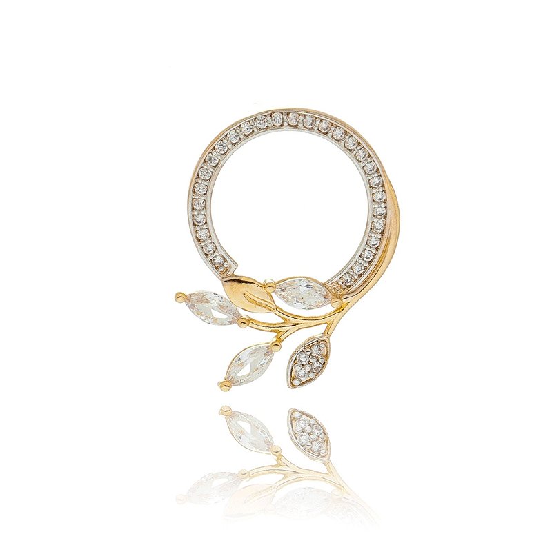 Pingente folha com zircônias folheado a ouro 18k