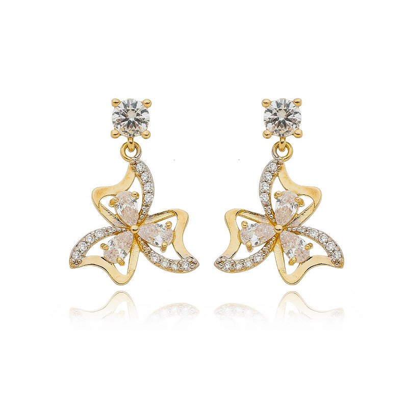 Brinco cravejado com zircônias folheado a ouro 18k